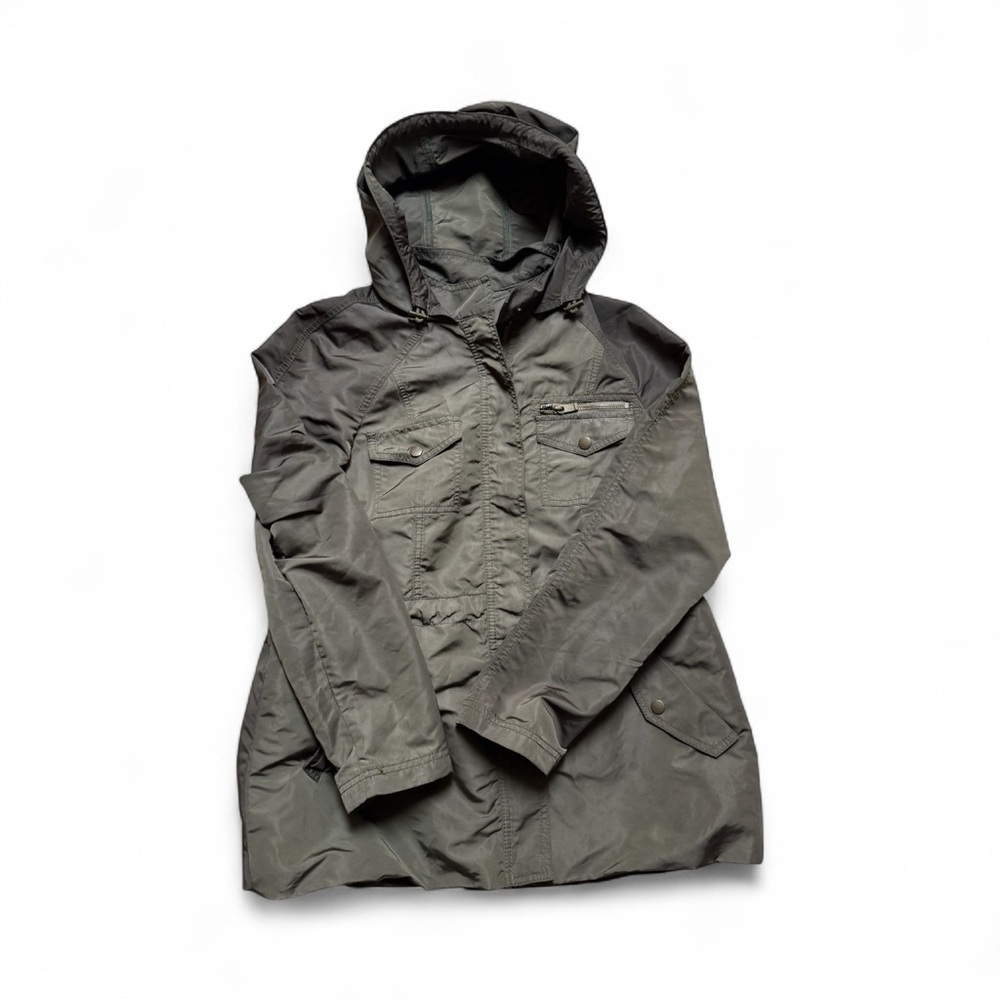 LOFT Hooded Utility Jacket Women’s Medium Olive Green Coat Zip Pockets